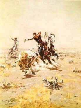 Charles M Russell O.H.Cowboys Roping a Steer oil painting picture